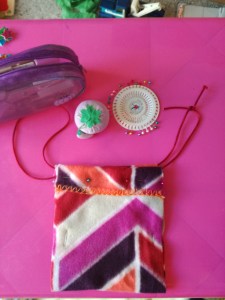 Fabric cut and pinned for the drawstring bag